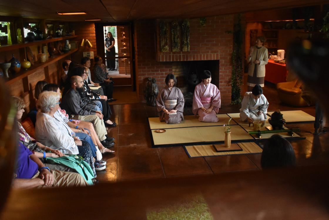 Photograph of a Japanese Tea Ceremony at Cranbrook's Frank Lloyd Wright Smith House, August 2018.