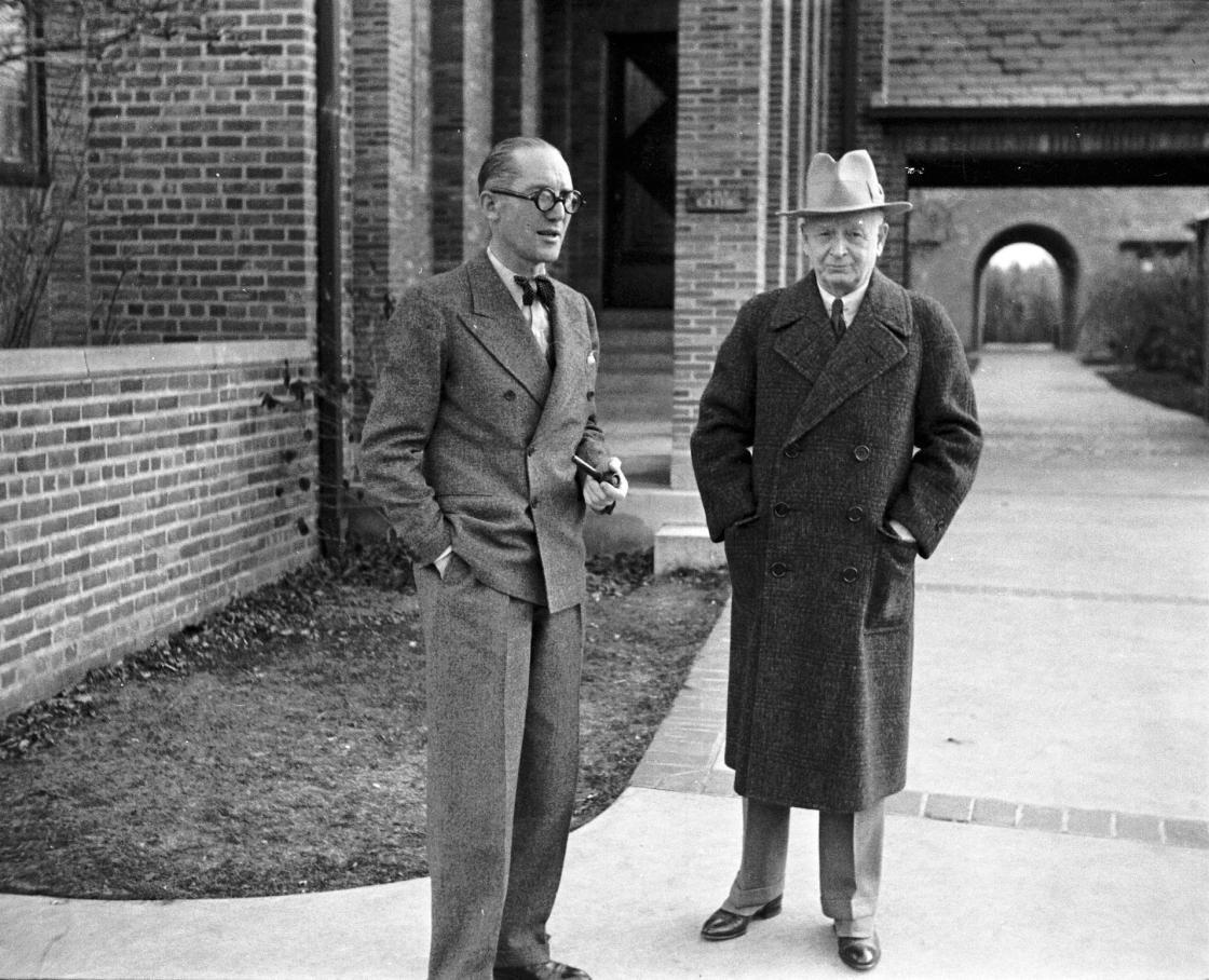 Le Corbusier with Eliel Saarinen at Cranbrook Academy of Art. November 1935. Richard G. Askew, photographer. Courtesy Cranbrook Archives, Cranbrook Center for Collections and Research.