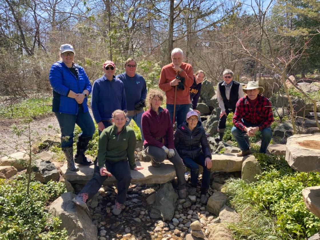 Photograph of volunteers in the Cranbrook Japanese Garden