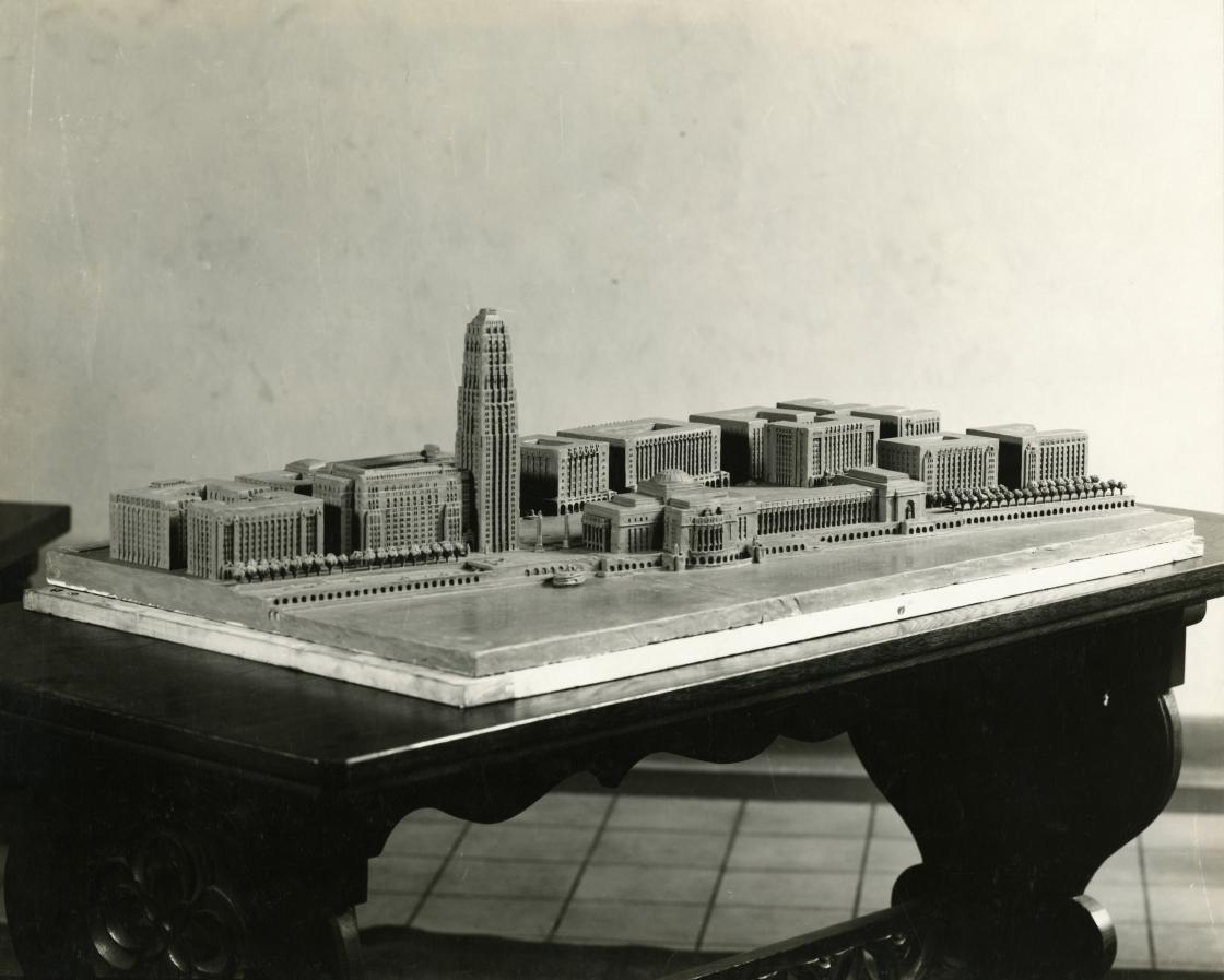 Eliel Saarinen (Architect), Model of Proposed Detroit Riverfront Project, circa 1924. Photographer Unknown; Photograph Collection of Cranbrook Archives.