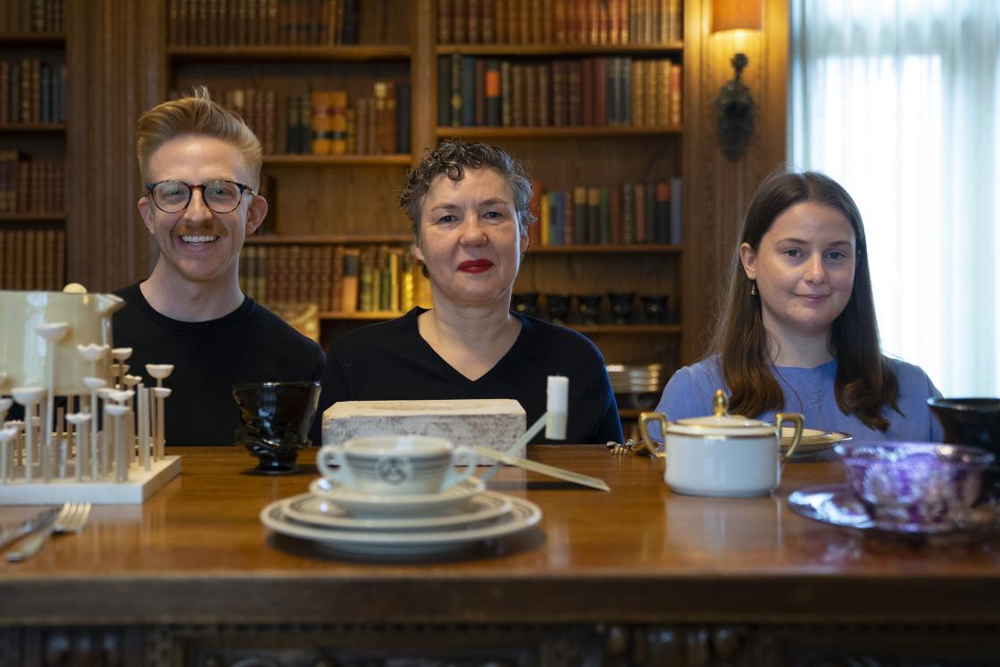 Photograph of Kevin Adkisson, Iris Eichenberg, and Nina Blomfield with the exhibition