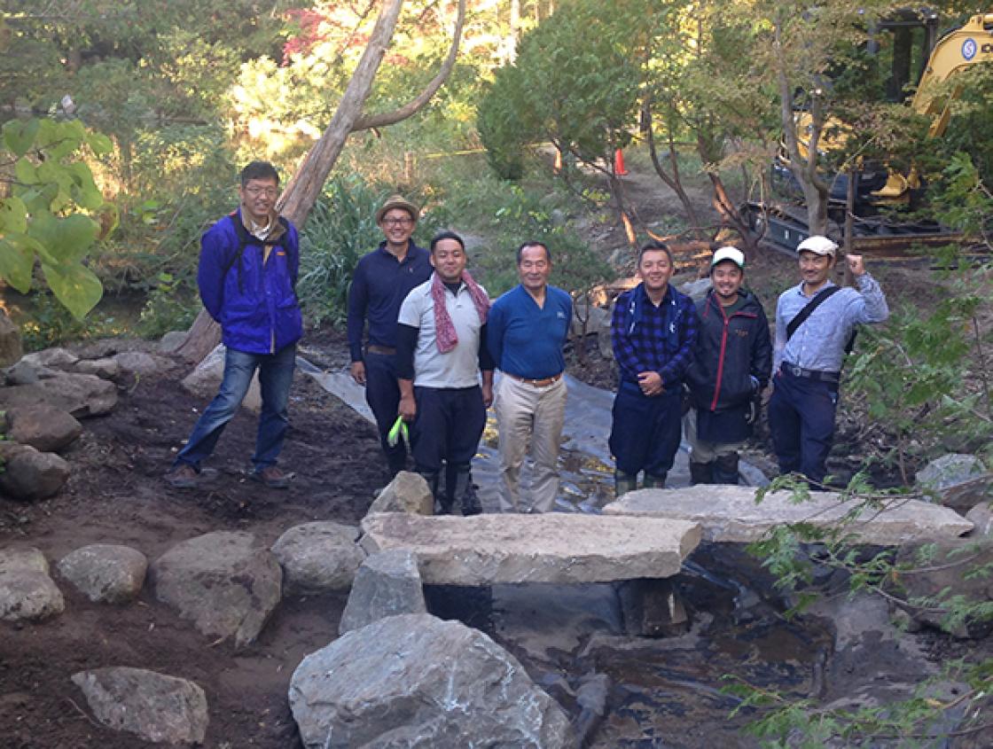 The End of the First Day of the Lily Pond Cascade Rehabilitation with (from left to right): Ryuichi Wakisaka, Yuji Aoe, Rikiya Oosawa, Hiromu Terashita, Yasumasa Imada, Kazuki Chida, and Hiroyoshi Inada.