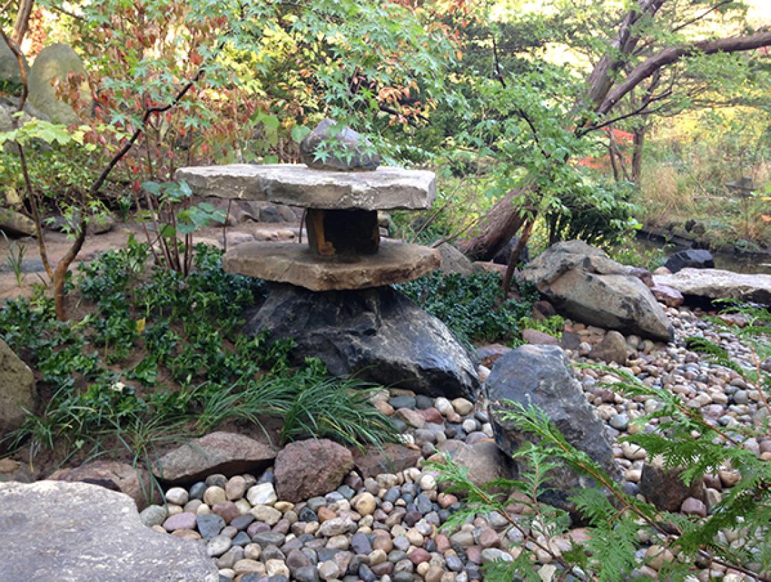 Photograph of the Mountain Lantern in the Cranbrook Japanese Garden.