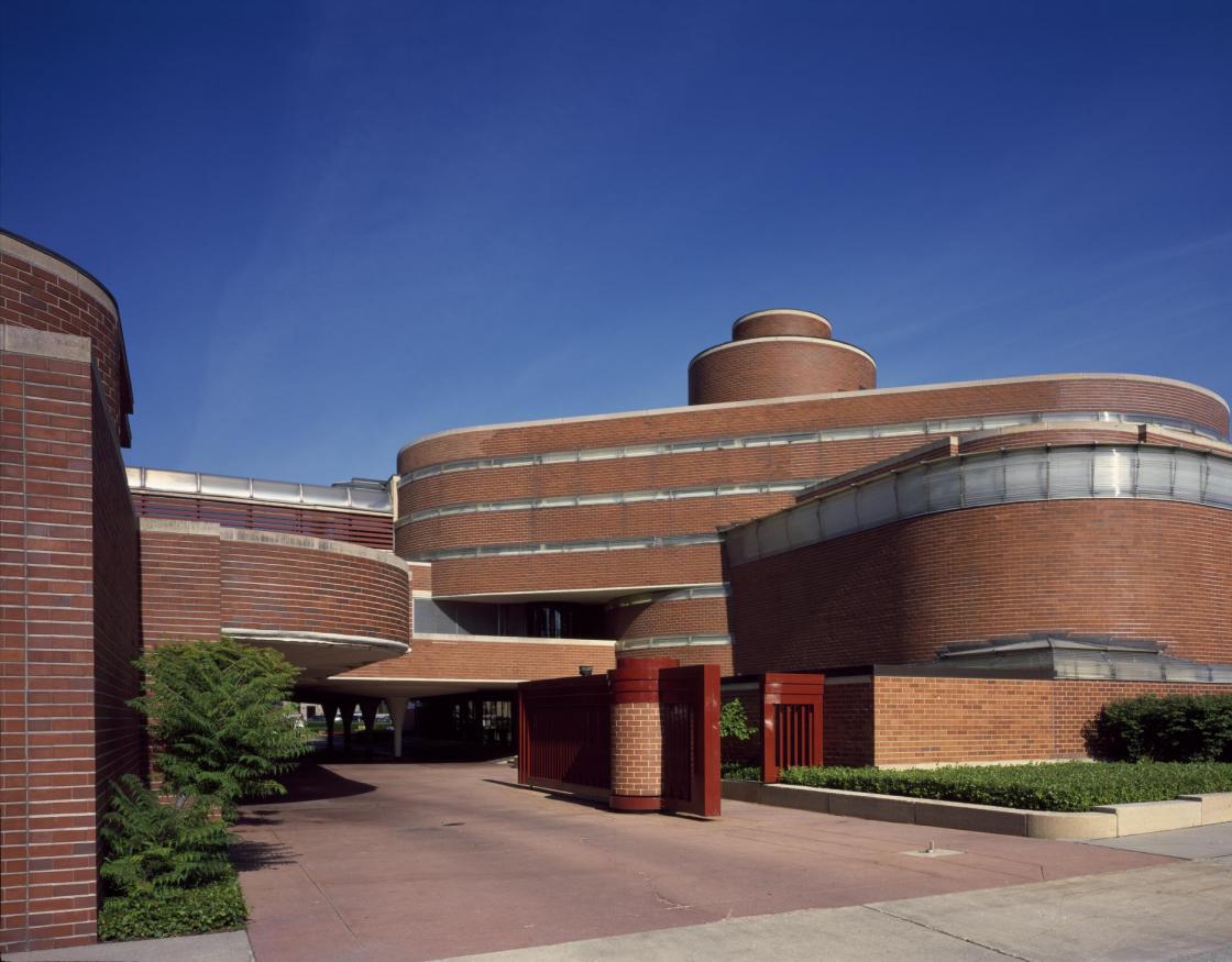 Photograph of the exterior of Johnson Wax Headquarters