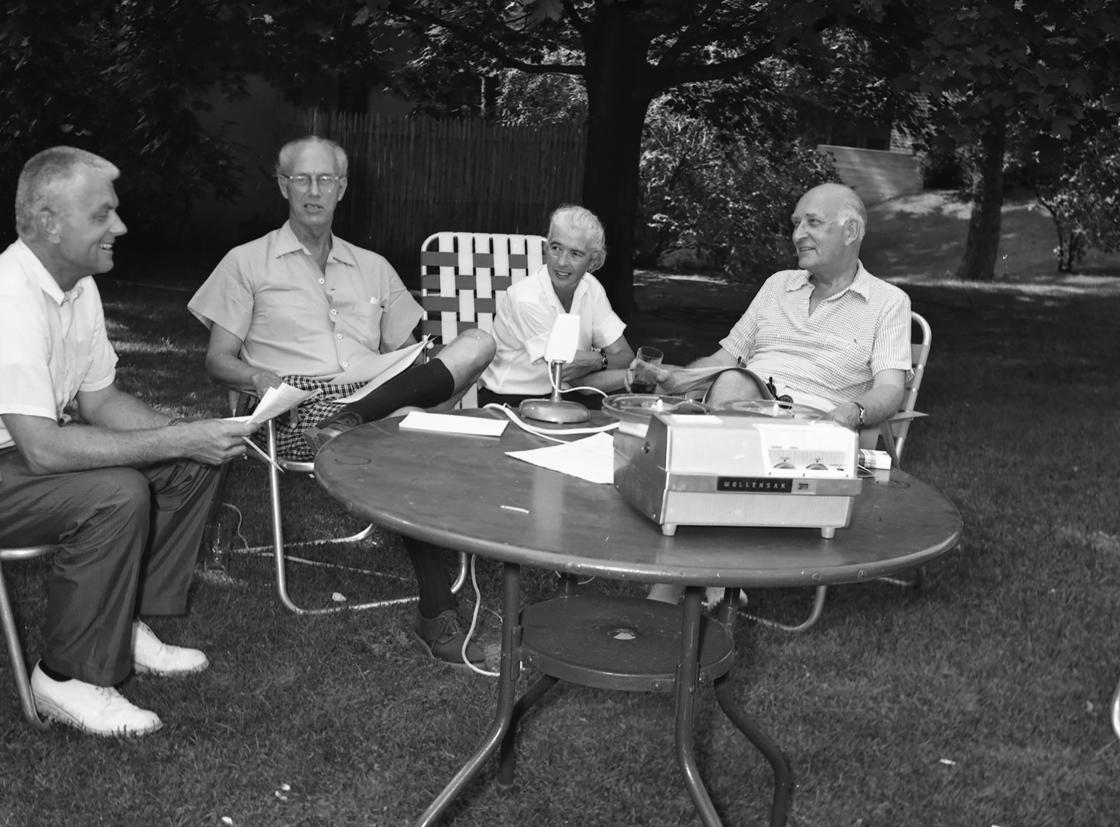 From left: Carleton McClain, Henry Scripps Booth, Margaret Russell, and Harry Hoey, July 1964.