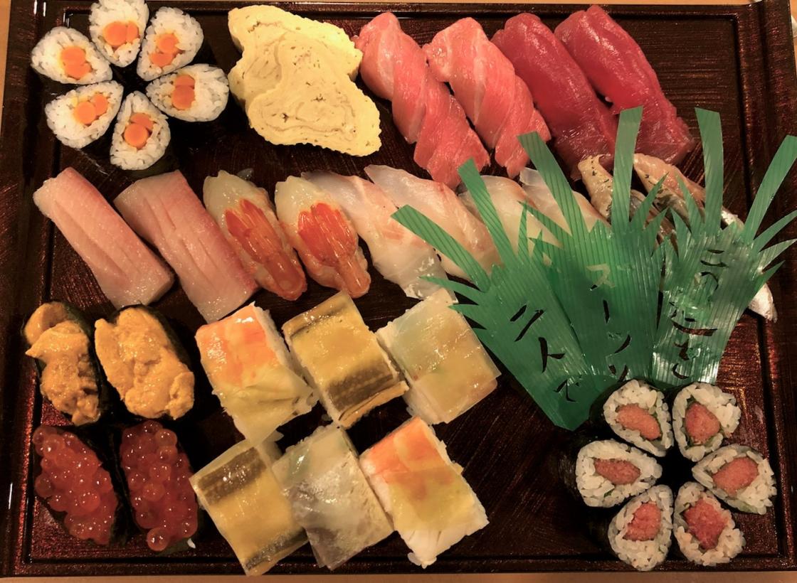 Photograph of sushi arranged on a plate