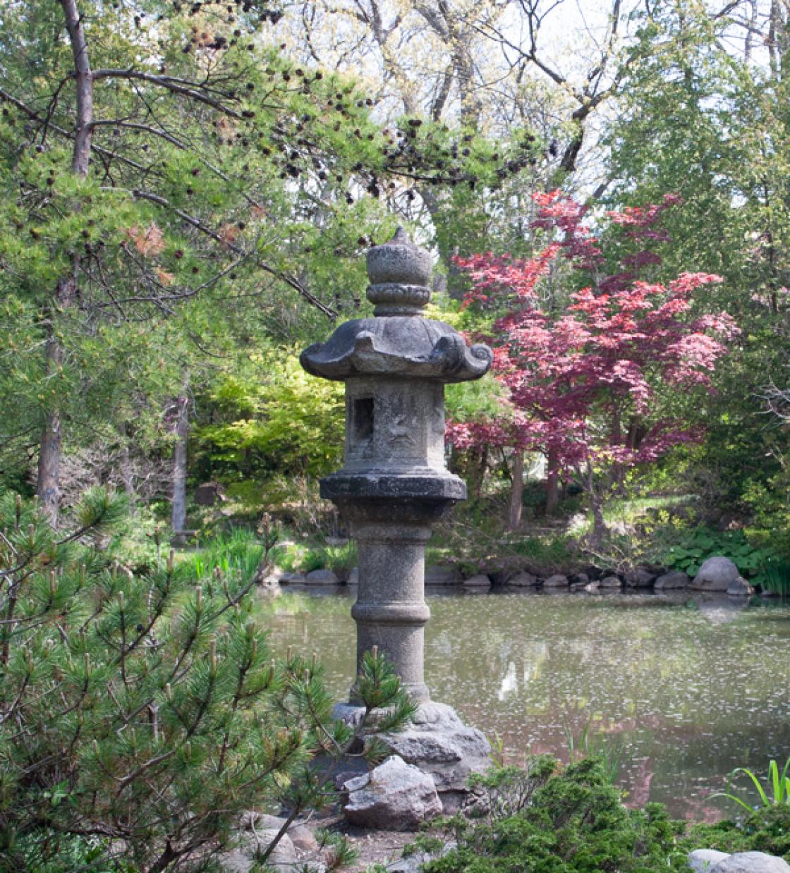 Photograph of the Kasuga Lantern in Cranbrook's Japanese Garden.