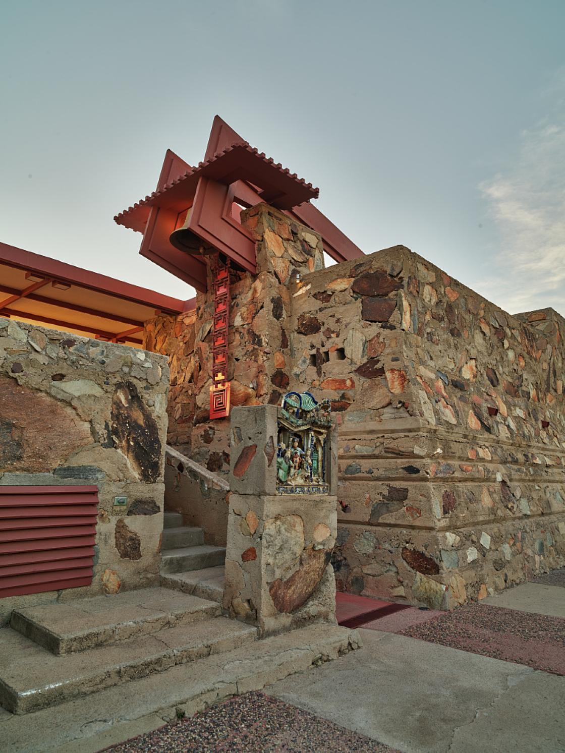 Photograph of the exterior of the Water tower at Taliesin West