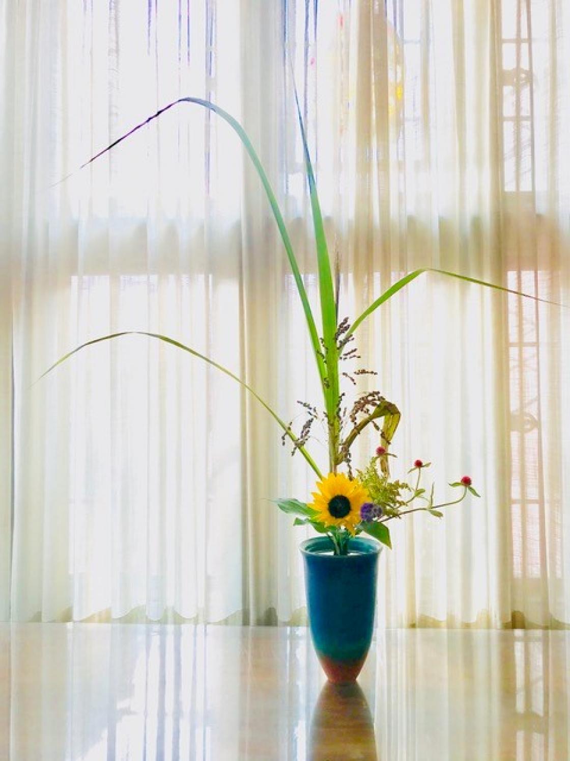 Photograph of an ikebena floral arrangement in Cranbrook House